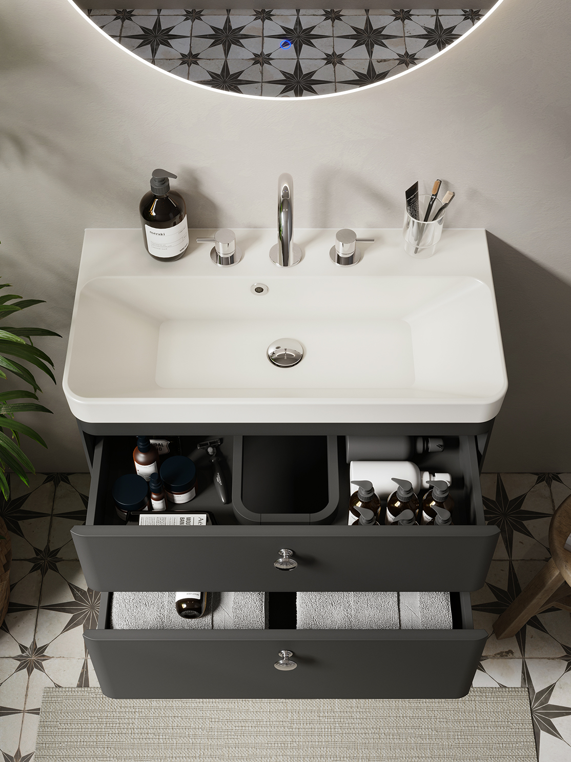 HYDE 70cm 2 drawer wall mounted unit - Matte Anthracite